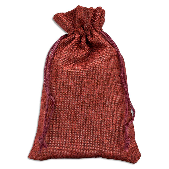 4" x 6" Maroon Linen Burlap Drawstring Gift Bags