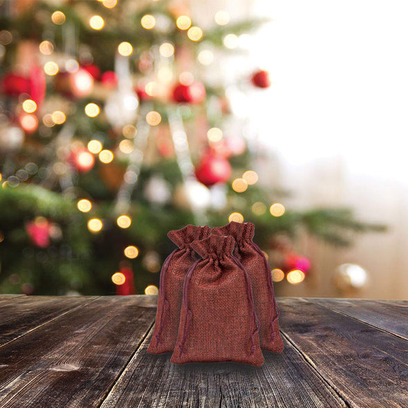 4" x 6" Maroon Linen Burlap Drawstring Gift Bags
