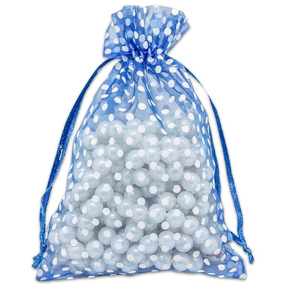 Navy with White Polka Dot Organza Drawstring Pouch Gift Bags