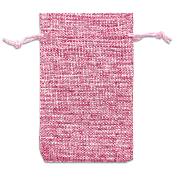 4" x 6" Pink Linen Burlap Drawstring Gift Bags