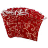 4" x 6" Red Velvet Gold Swirl Drawstring Gift Bags