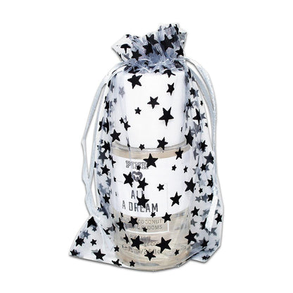 Silver with Black Star Organza Drawstring Pouch Gift Bags