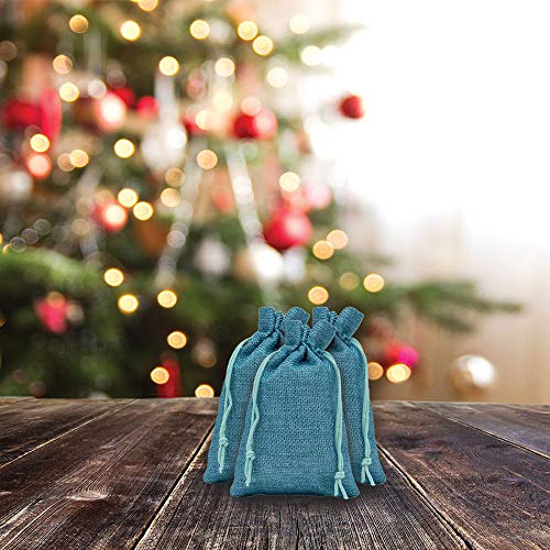 4" x 6" Teal Blue Linen Burlap Drawstring Gift Bags