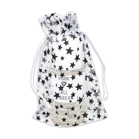 White with Black Star Organza Drawstring Pouch Gift Bags