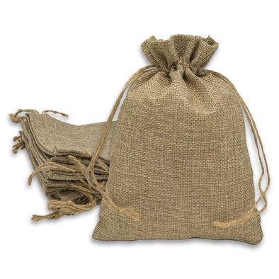 5 1/2" x 7 3/4" Brown Linen Burlap Drawstring Gift Bags