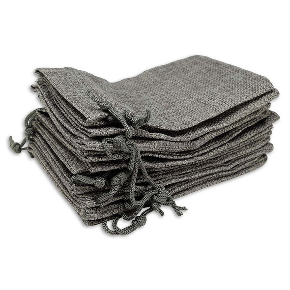 5 1/2" x 7 3/4" Gray Linen Burlap Drawstring Gift Bags
