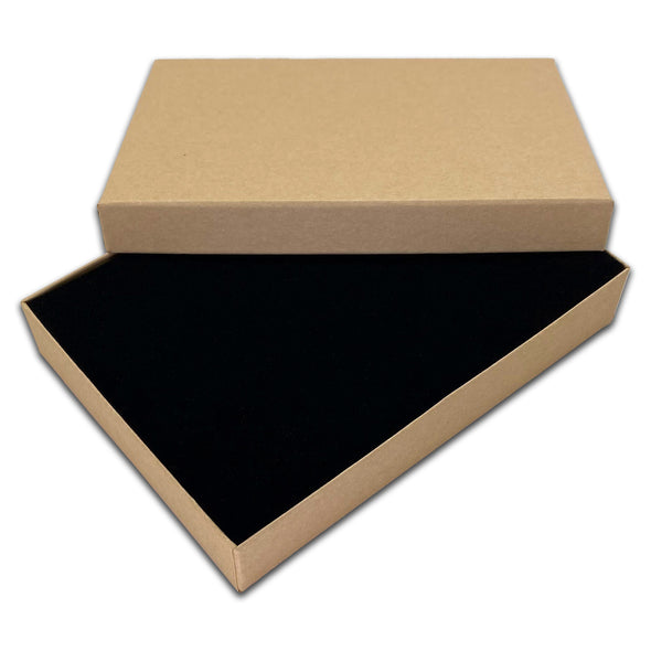 5 7/16" x 3 15/16" Kraft Necklace Paper Box with Black Foam Insert