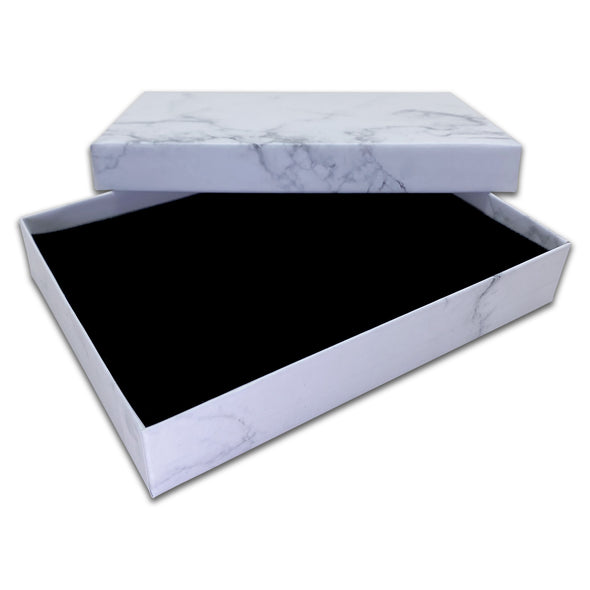 5 7/16" x 3 15/16" Marble White Combination Paper Box with Black Foam Insert