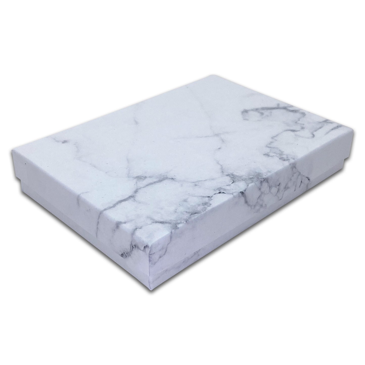 5 7/16" x 3 15/16" Marble White Necklace Paper Box with Black Foam Insert