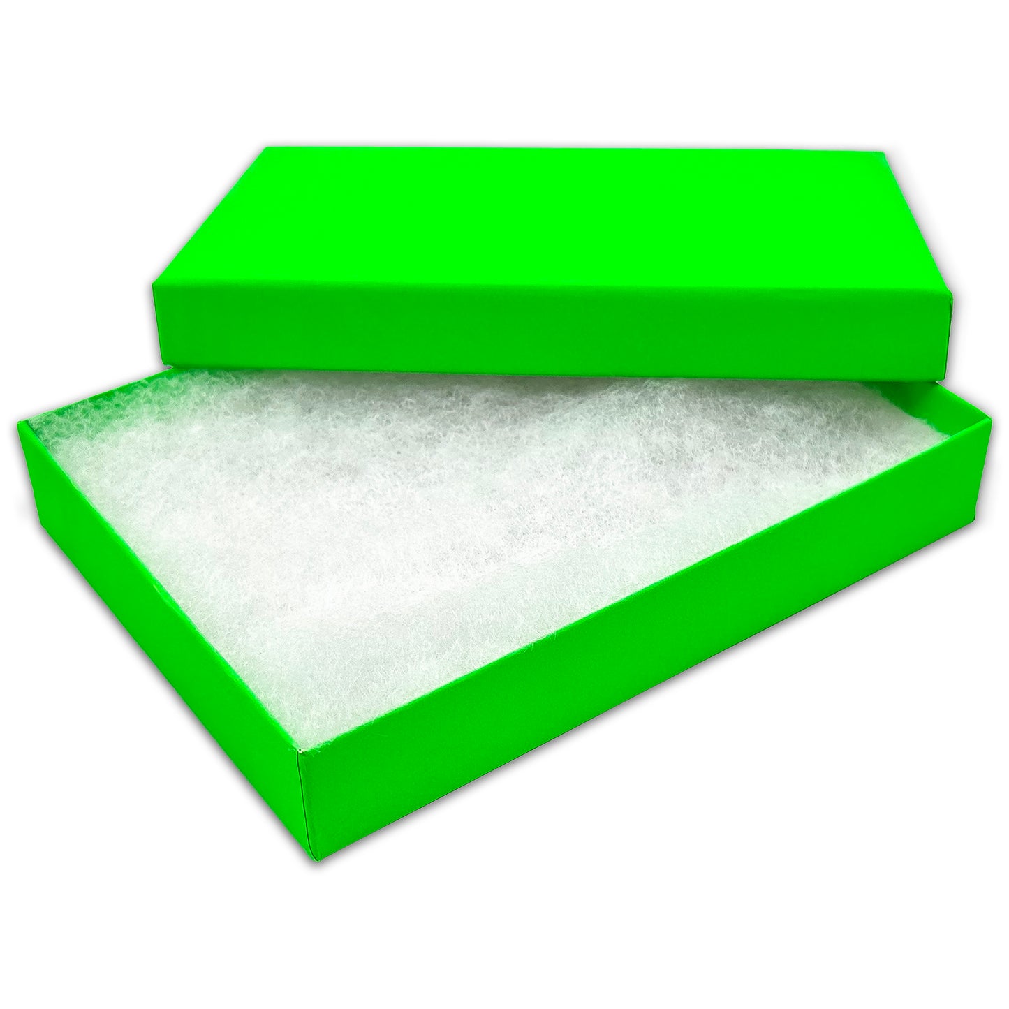 5 7/16" x 3 15/16" x 1" Neon Green Cotton Filled Paper Box