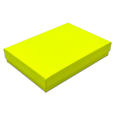 5 7/16" x 3 15/16" x 1" Neon Yellow Cotton Filled Paper Box (25-Pack)