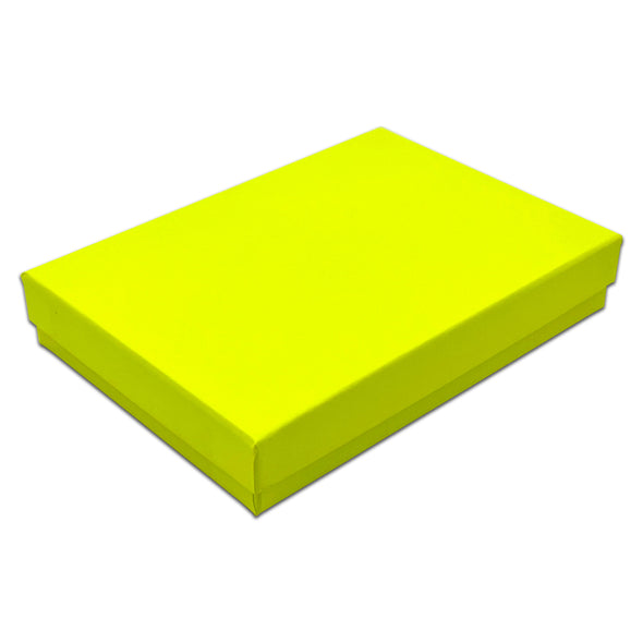 5 7/16" x 3 15/16" x 1" Neon Yellow Cotton Filled Paper Box (25-Pack)