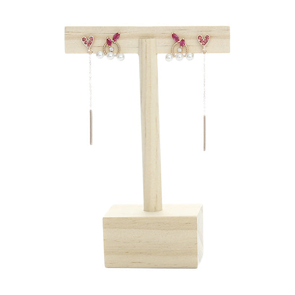 5" Natural Wood 2 Pair Earring T-Stand