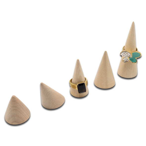 5 Piece Tiered Wood Cone Ring Stands