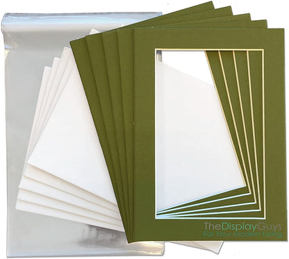 5" x 7" 25 Pack of Secret Garden Green Mat Boards, Backing Boards and Plastic Bags