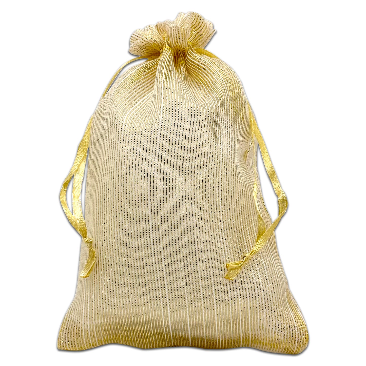 Gold Striped Weave Organza Drawstring Pouch Gift Bags