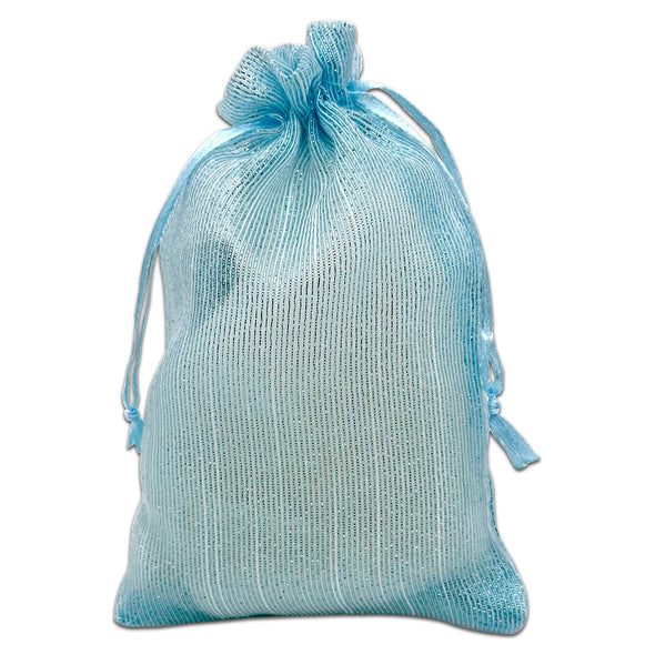 Light Blue Striped Weave Organza Drawstring Pouch Gift Bags