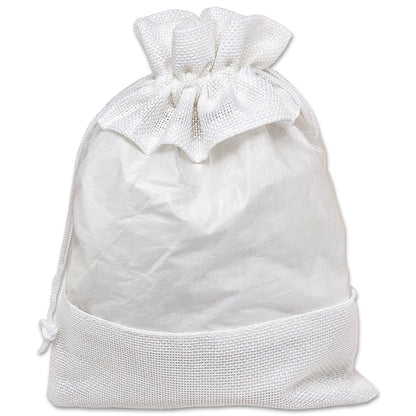 6 1/2" x 8 1/2" White Linen Burlap and Sheer Organza Gift Bag