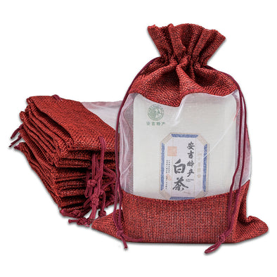 6 1/4" x 9" Linen Burlap and Sheer Organza Maroon Gift Bag