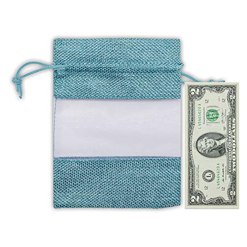 6 1/4" x 9" Linen Burlap and Sheer Organza Teal Blue Gift Bag