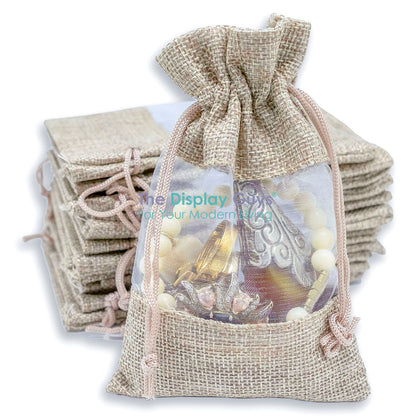6 1/2" x 8 1/2" Linen Burlap and Sheer Organza Gift Bag