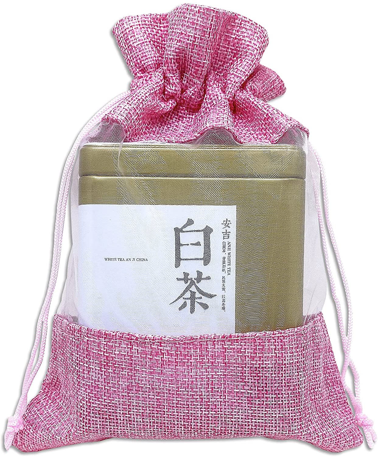 6 1/2" x 8 1/2" Linen Burlap and Sheer Organza Pink Gift Bag