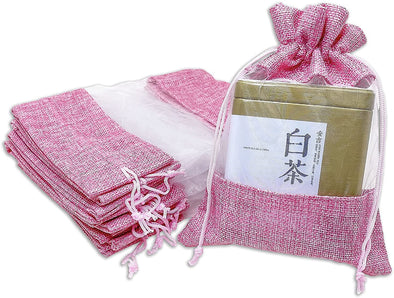 6 1/2" x 8 1/2" Linen Burlap and Sheer Organza Pink Gift Bag