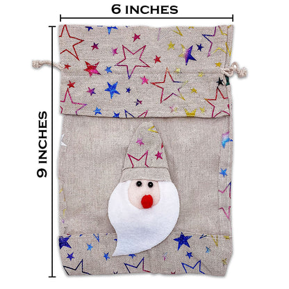 Cotton Muslin Santa Claus Rainbow Star Christmas Drawstring Gift Bags