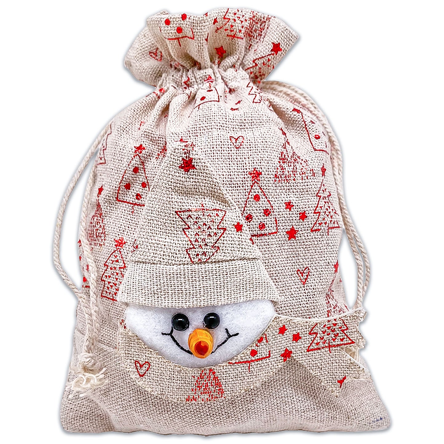 Cotton Muslin Snowman Christmas Tree Drawstring Gift Bags