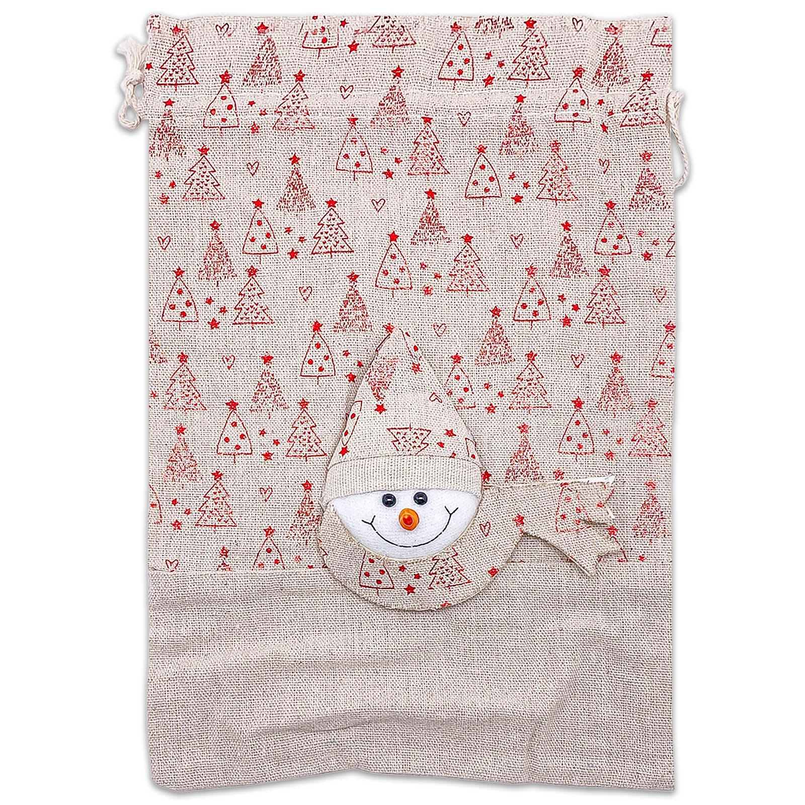 6 Pack of Cotton Muslin Snowman Christmas Tree Drawstring Gift Bags