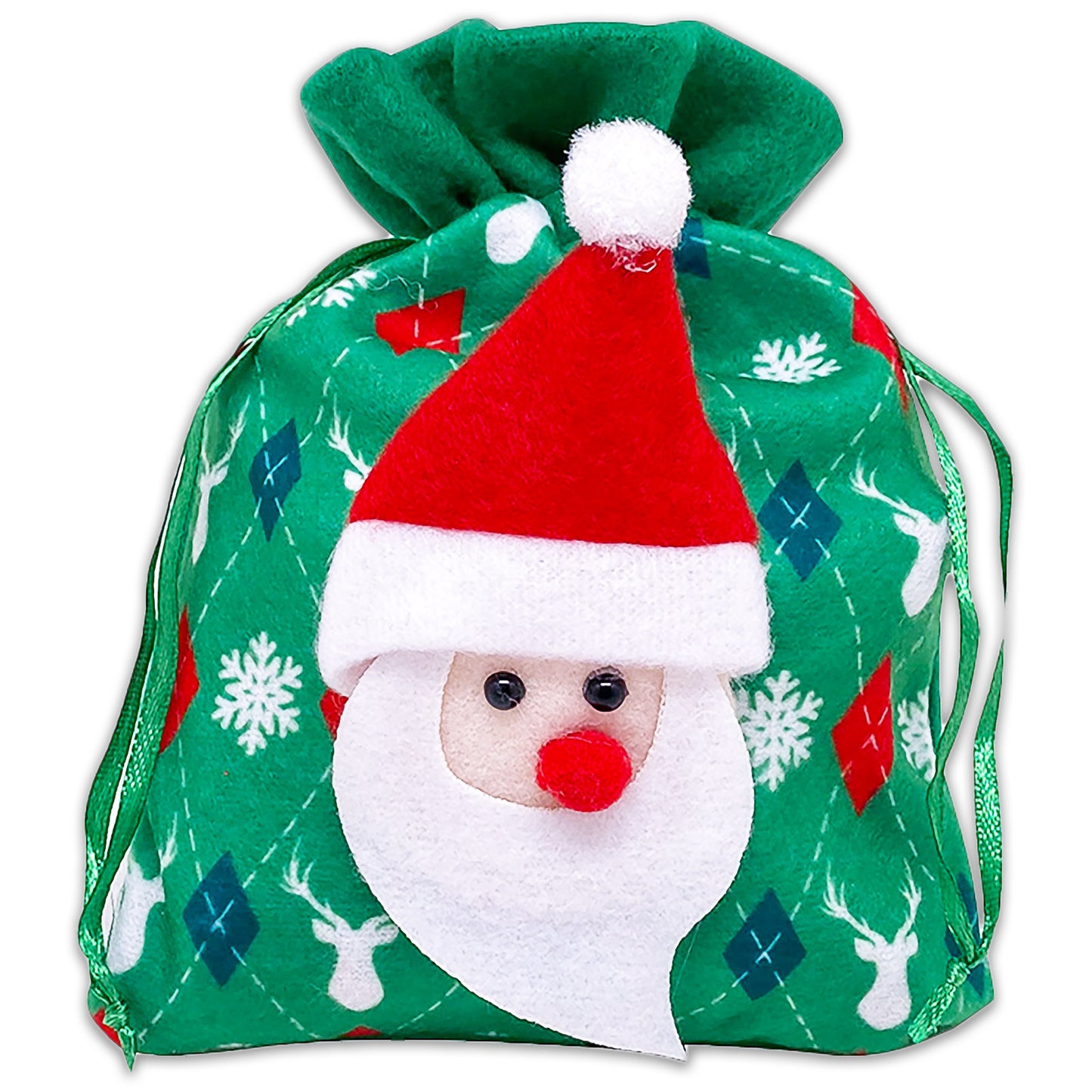 Satin and Velvet Green Santa Claus Christmas Drawstring Gift Bags
