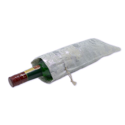 6" x 14" Cotton Muslin Silver Star Wine Bottle Drawstring Gift Bags