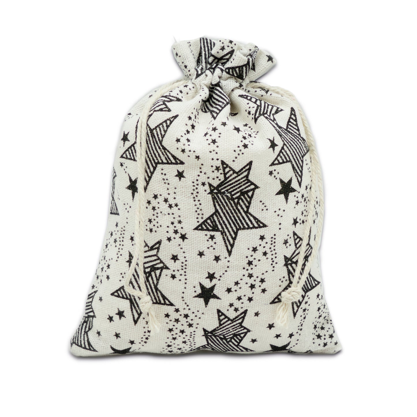 6" x 8" Cotton Muslin Black Star Drawstring Gift Bags