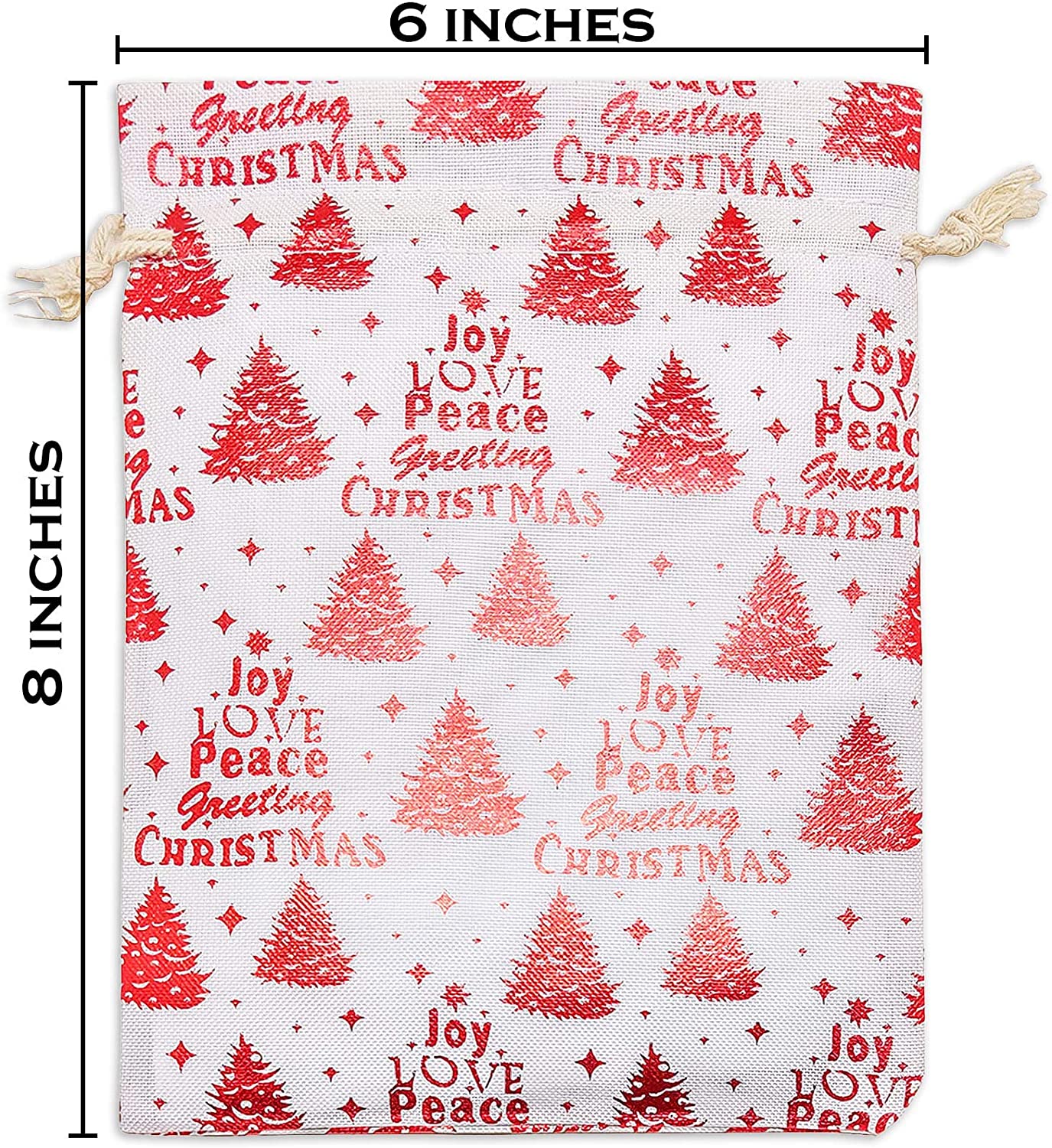 6" x 8" Cotton Muslin Red Christmas Tree Drawstring Gift Bags