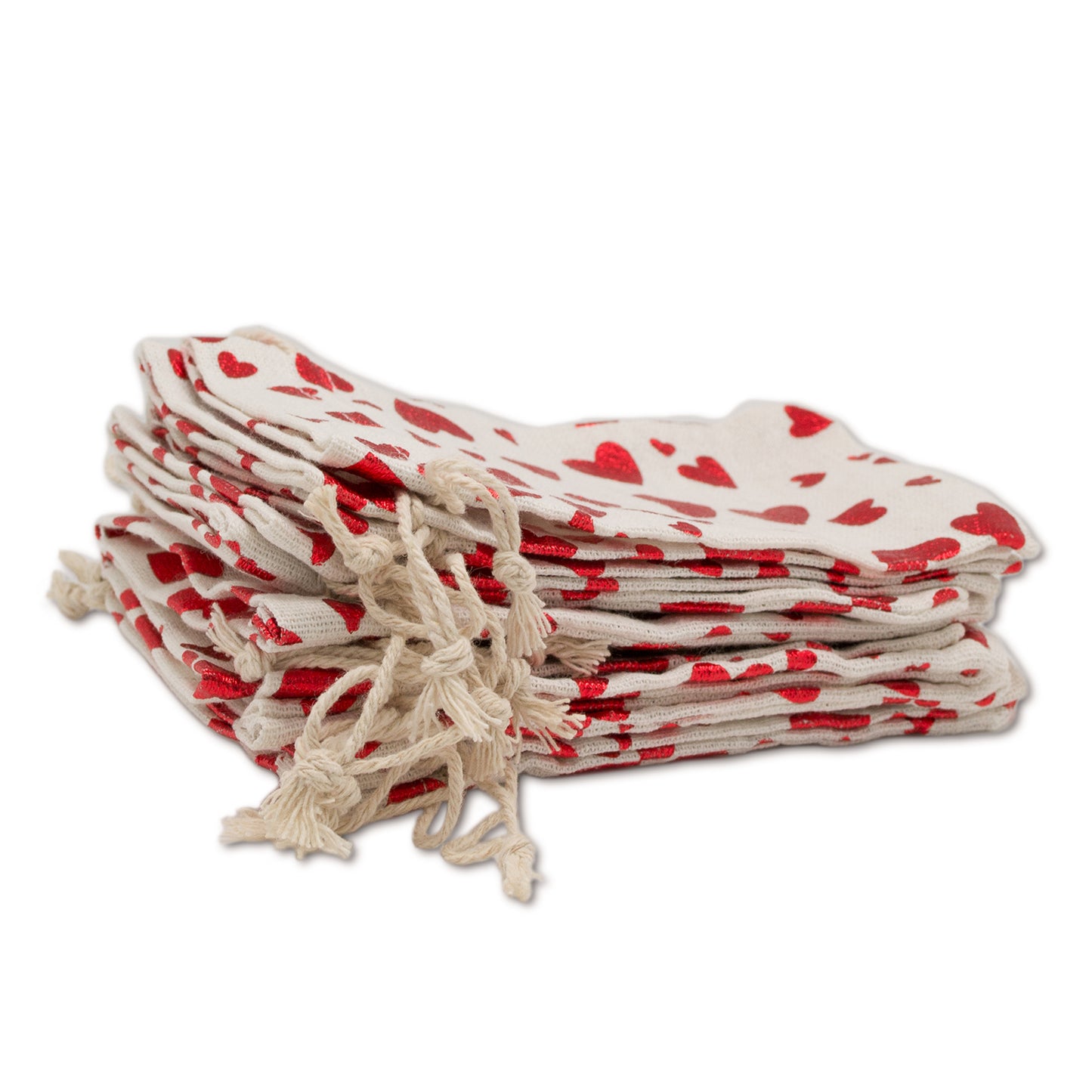 6" x 8" Cotton Muslin Red Heart Drawstring Gift Bags