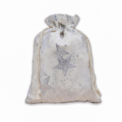 6" x 8" Cotton Muslin Silver Star Drawstring Gift Bags
