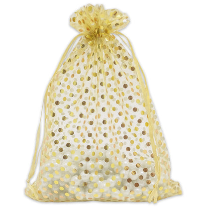 Gold with Gold Polka Dot Organza Drawstring Pouch Gift Bags