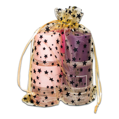 Gold with Black Star Organza Drawstring Pouch Gift Bags