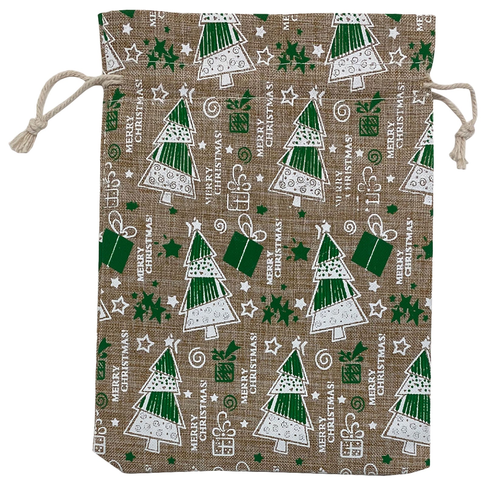 6" x 8" Jute Burlap Green Christmas Tree Drawstring Gift Bags