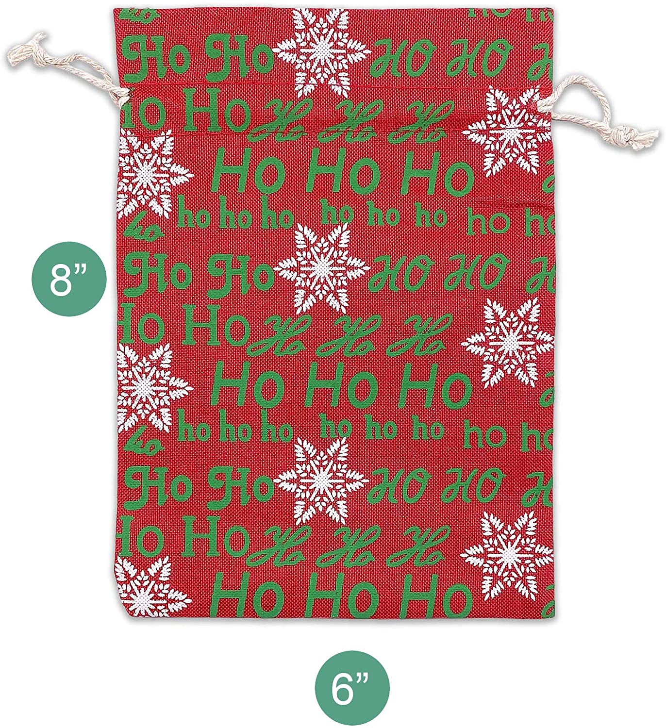 6" x 8" Jute Burlap Red Christmas Ho Ho Ho Drawstring Gift Bags