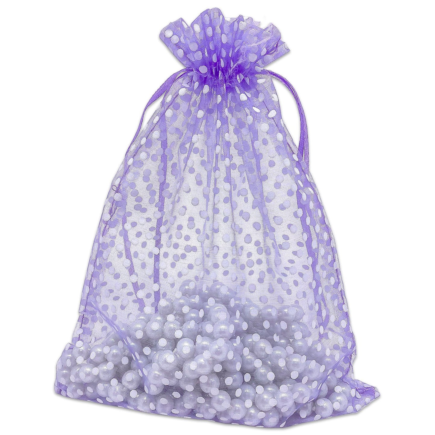 Lavender with White Polka Dot Organza Drawstring Pouch Gift Bags