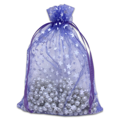 Lavender with White Star Organza Drawstring Pouch Gift Bags
