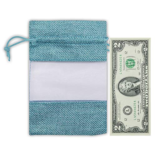 6" x 8" Linen Burlap and Sheer Organza Teal Blue Gift Bag