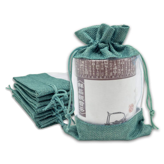 6" x 8" Linen Burlap and Sheer Organza Teal Blue Gift Bag