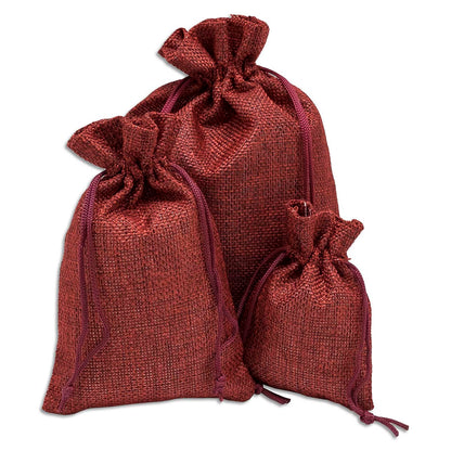 6" x 8" Maroon Linen Burlap Drawstring Gift Bags