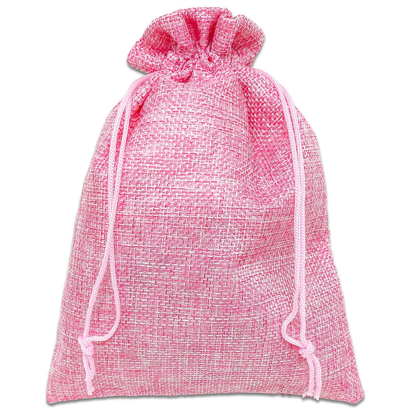 6" x 8" Pink Linen Burlap Drawstring Gift Bags