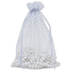Silver with White Polka Dot Organza Drawstring Pouch Gift Bags