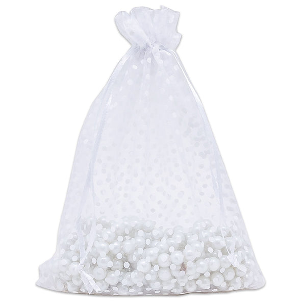 White with White Polka Dot Organza Drawstring Pouch Gift Bags