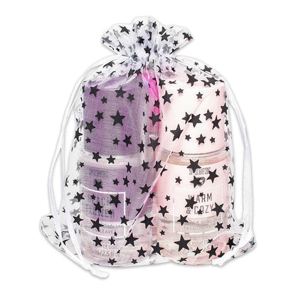 White with Black Star Organza Drawstring Pouch Gift Bags