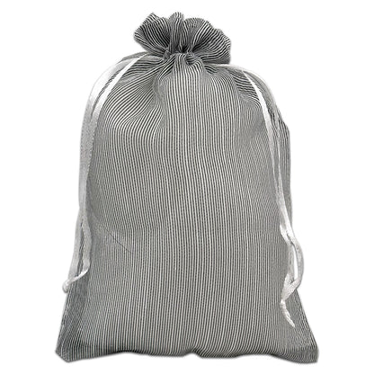 Black Striped Weave Organza Drawstring Pouch Gift Bags